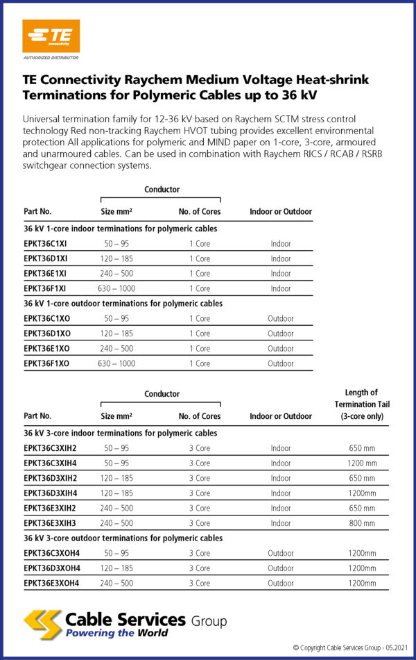 TE Connectivity Raychem Medium Voltage Heatshrink Terminations for
