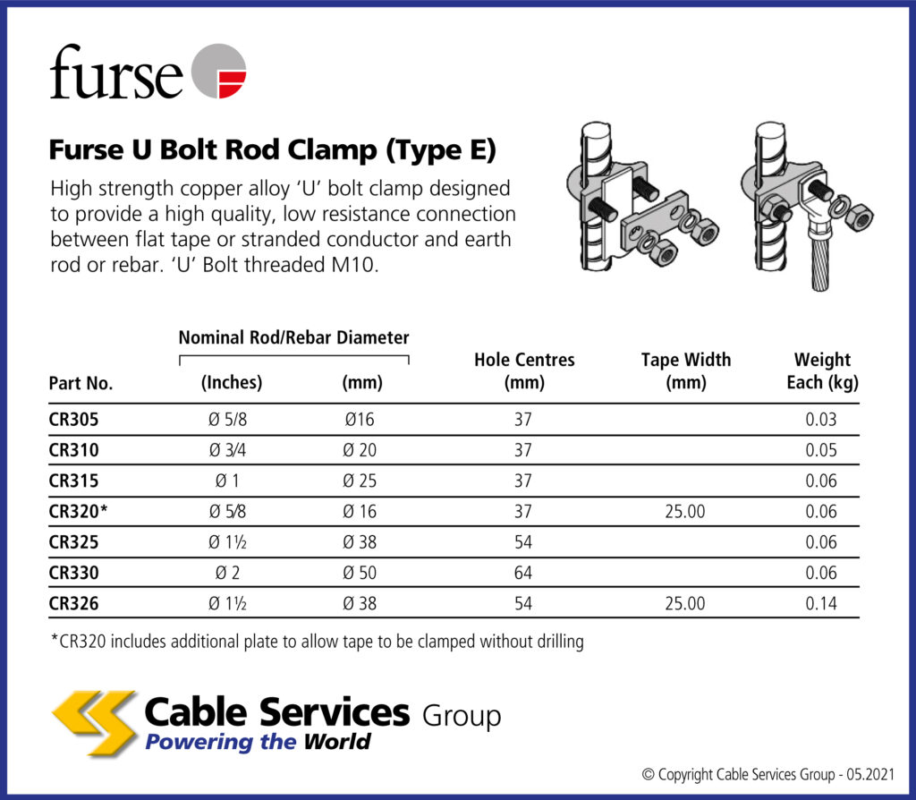 Furse U Bolt Rod Clamp (Type E) Cable Services