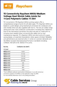 TE Connectivity Raychem MXSU Medium Voltage Heat Shrink Cable Joints ...