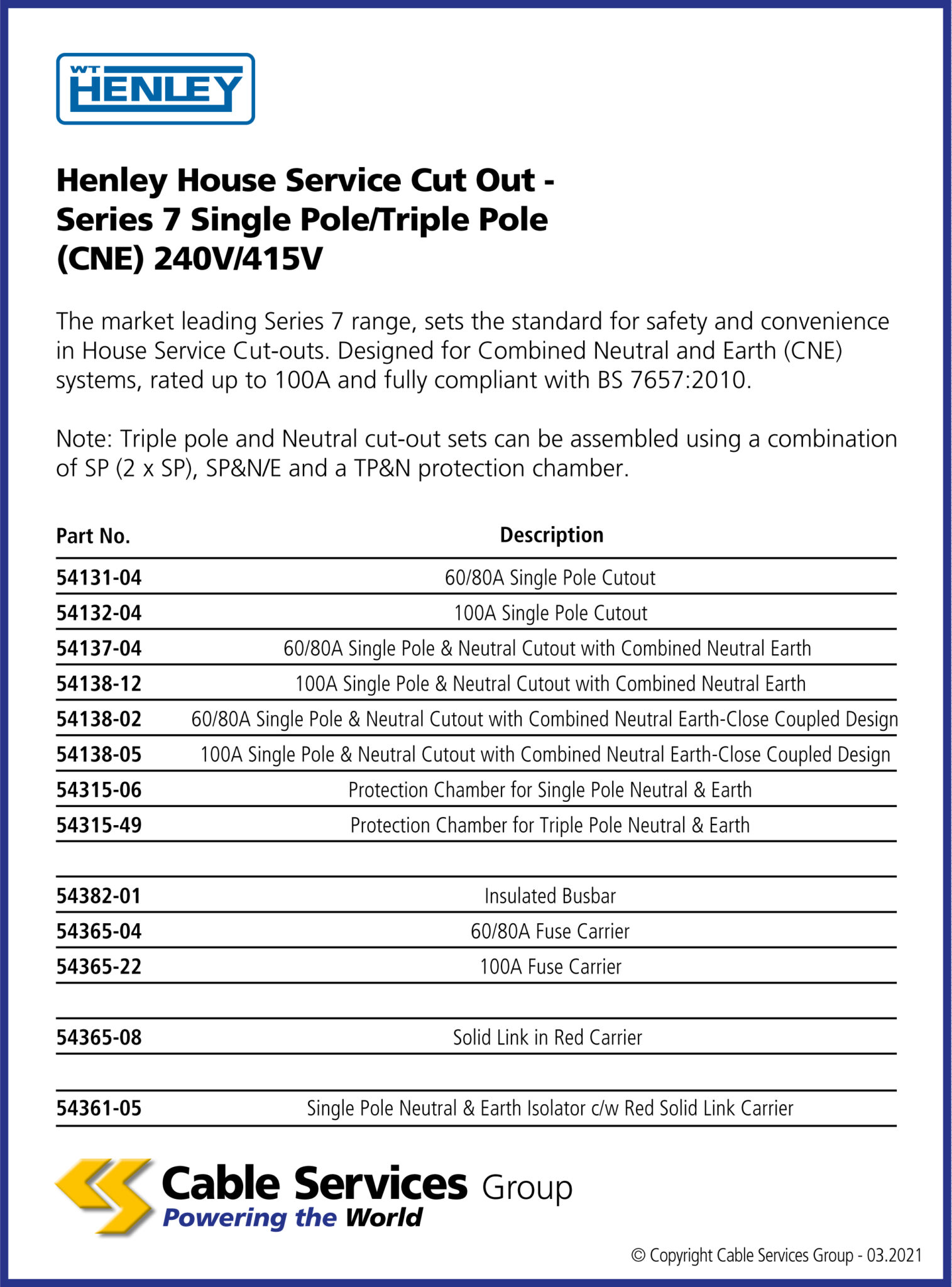 Henley House Service Cut Out Series 7 Cable Services