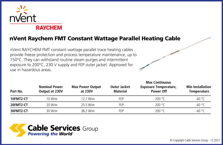 nVent Raychem FMT Constant Wattage Parallel Heating Cable Cable Services