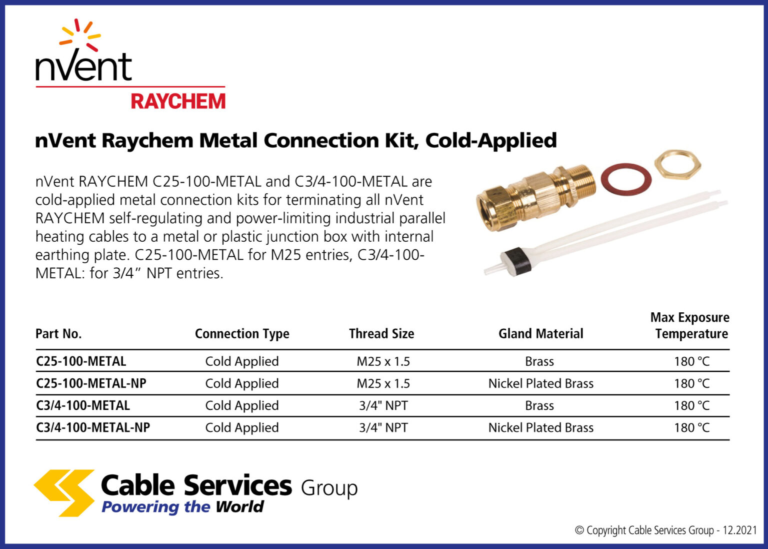 nVent Raychem Metal Connection Kit, Cold-Applied - Cable Services