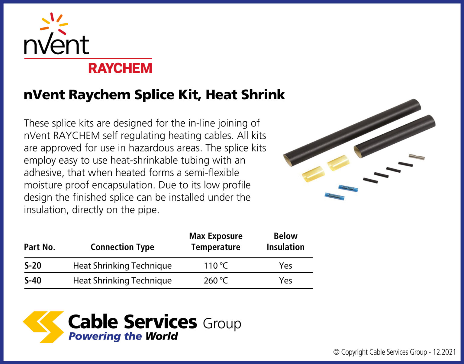 nVent Raychem Splice Kit, Heat Shrink Cable Services