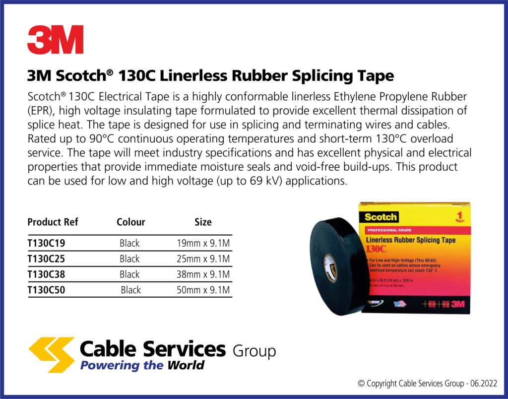 3M Scotch® 130C Linerless Rubber Splicing Tape Cable Services