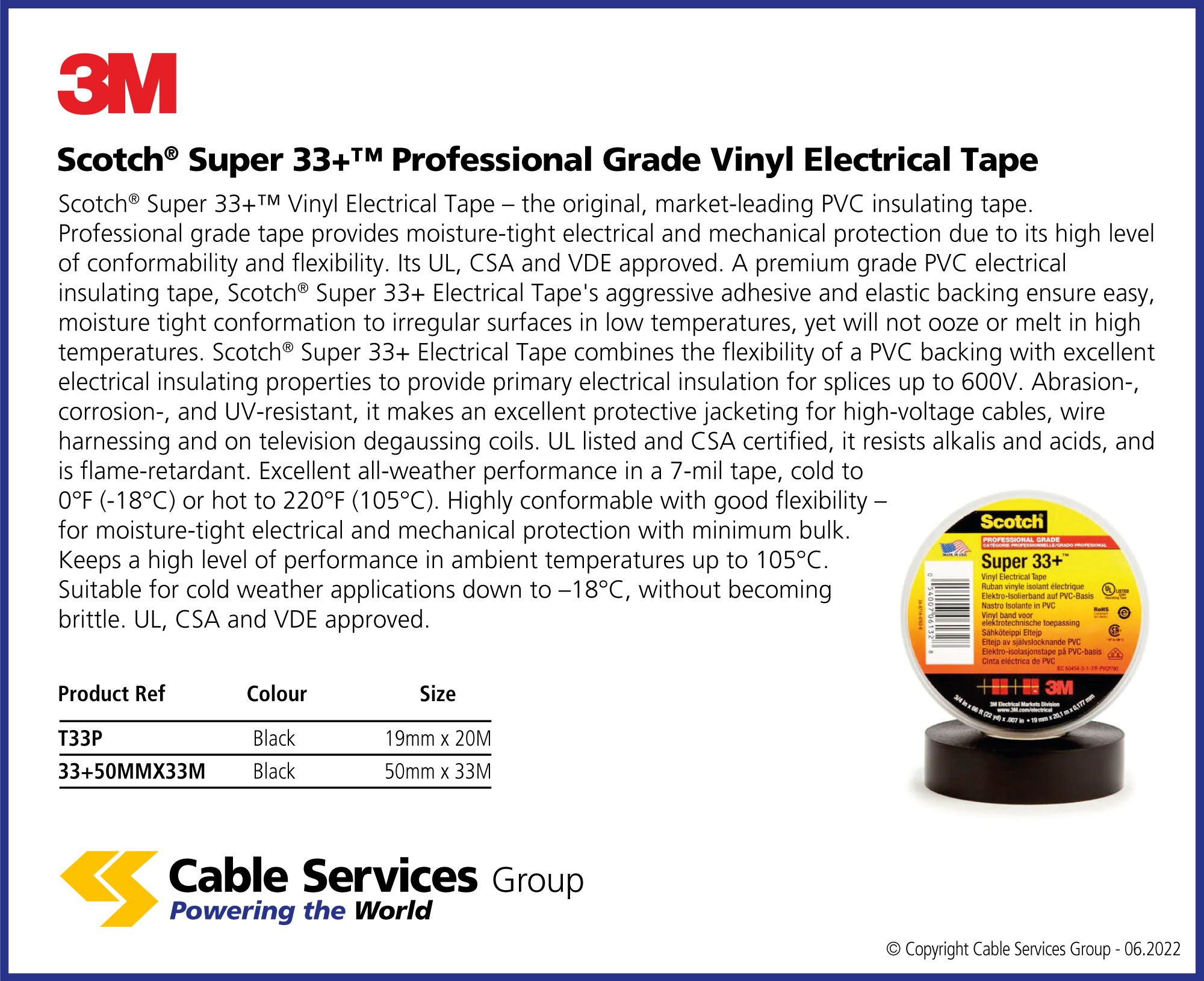 3M Scotch Super 33+ Professional Grade Vinyl Electrical Tape