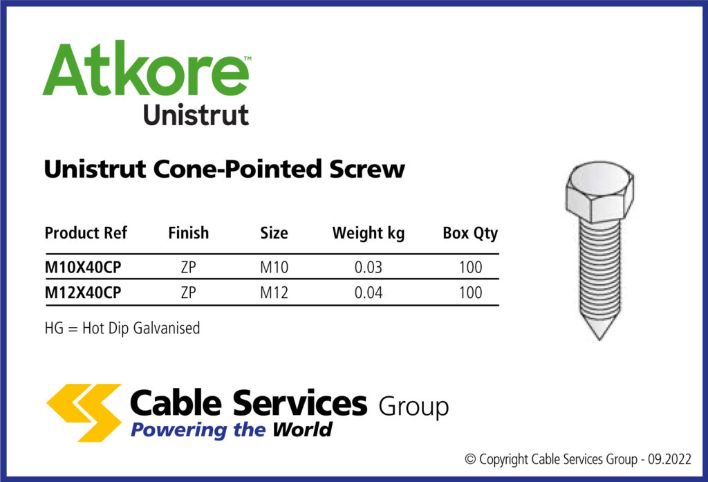 Unistrut ConePointed Screw Cable Services