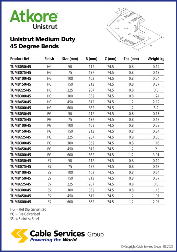 Unistrut Medium Duty 45 Degree Bends - Cable Services