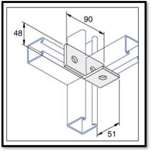 Unistrut P1037   -  2+1 Hole Left Fitting, 90 Degree Angle Fitting