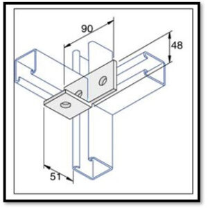 Unistrut P1038   -  2+1 Hole Right Fitting, 90 Degree Angle Fitting