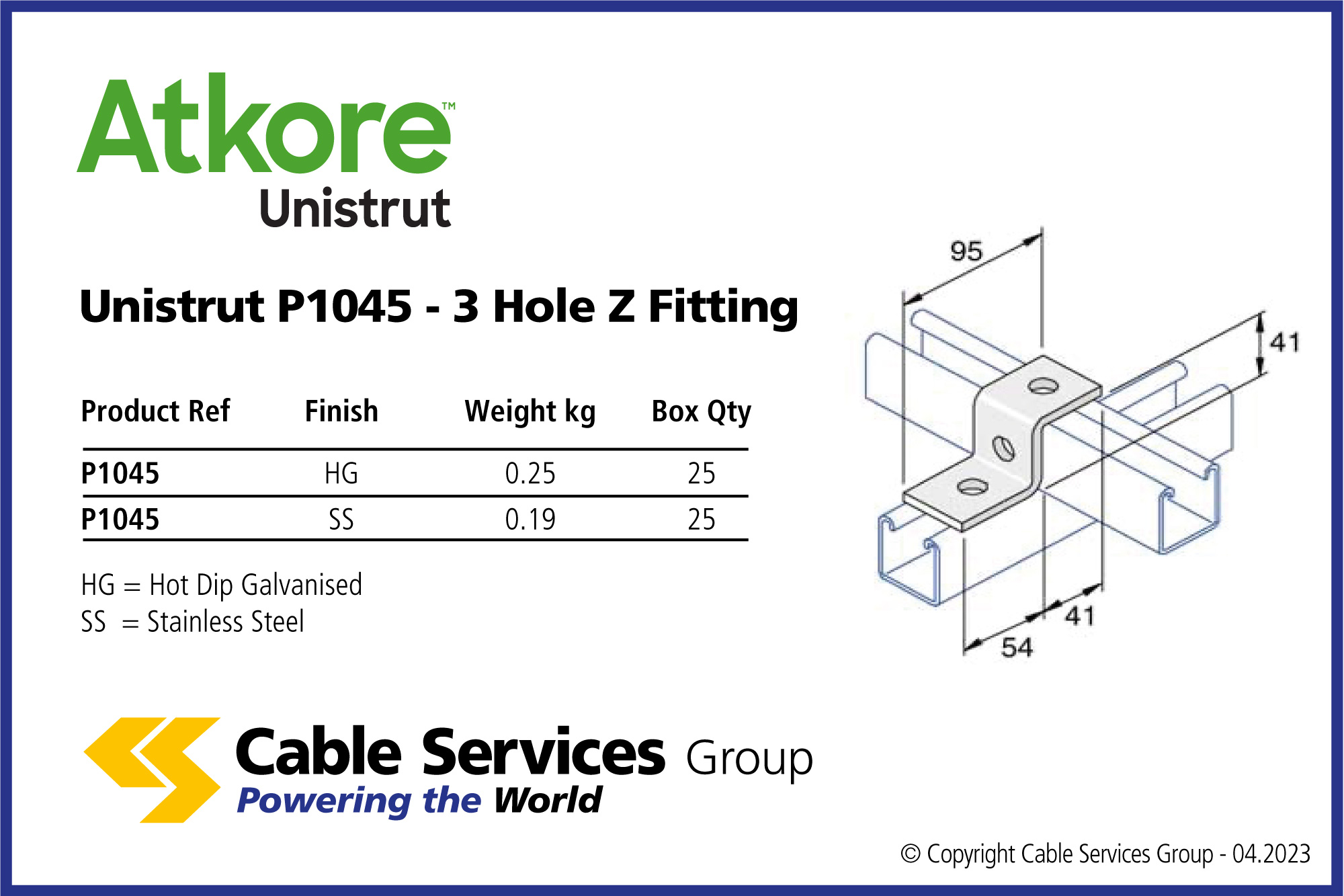 Unistrut P1045 3 Hole Z Fitting Cable Services