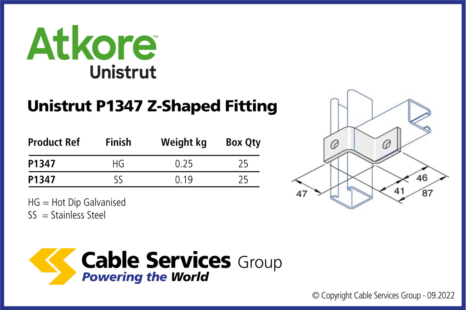 Unistrut P1347 ZShaped Fitting Cable Services