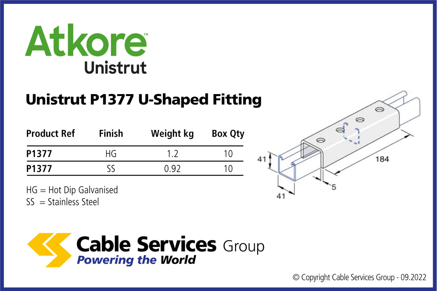 Unistrut P1377 UShaped Fitting Cable Services