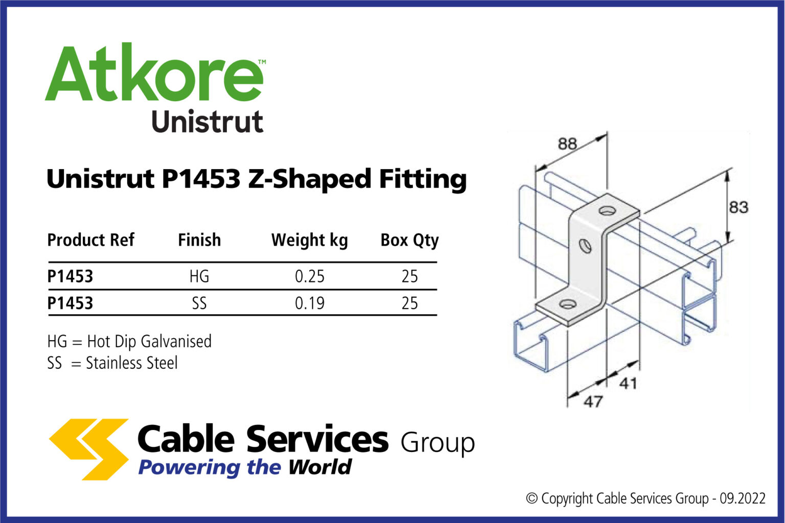 Unistrut P1453 ZShaped Fitting Cable Services