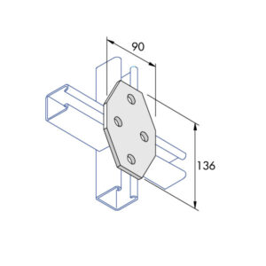Unistrut P1580 4-Hole, Shaped Cross  Flat Plate Fitting
