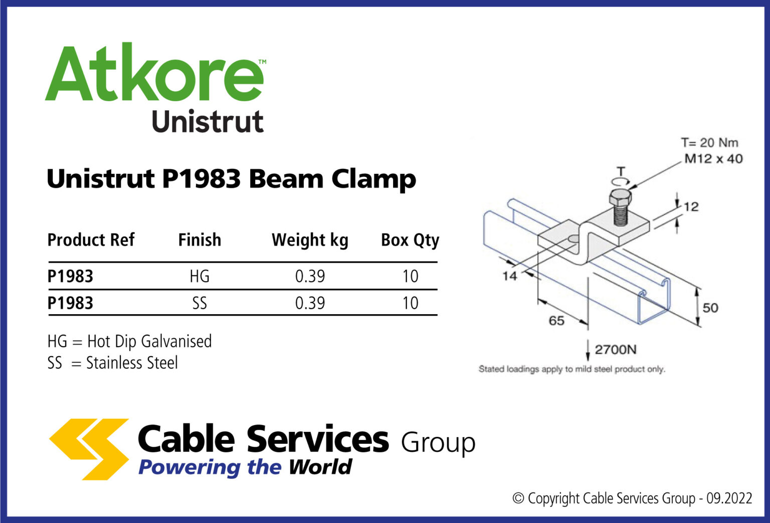Unistrut P1983 Beam Clamp Cable Services