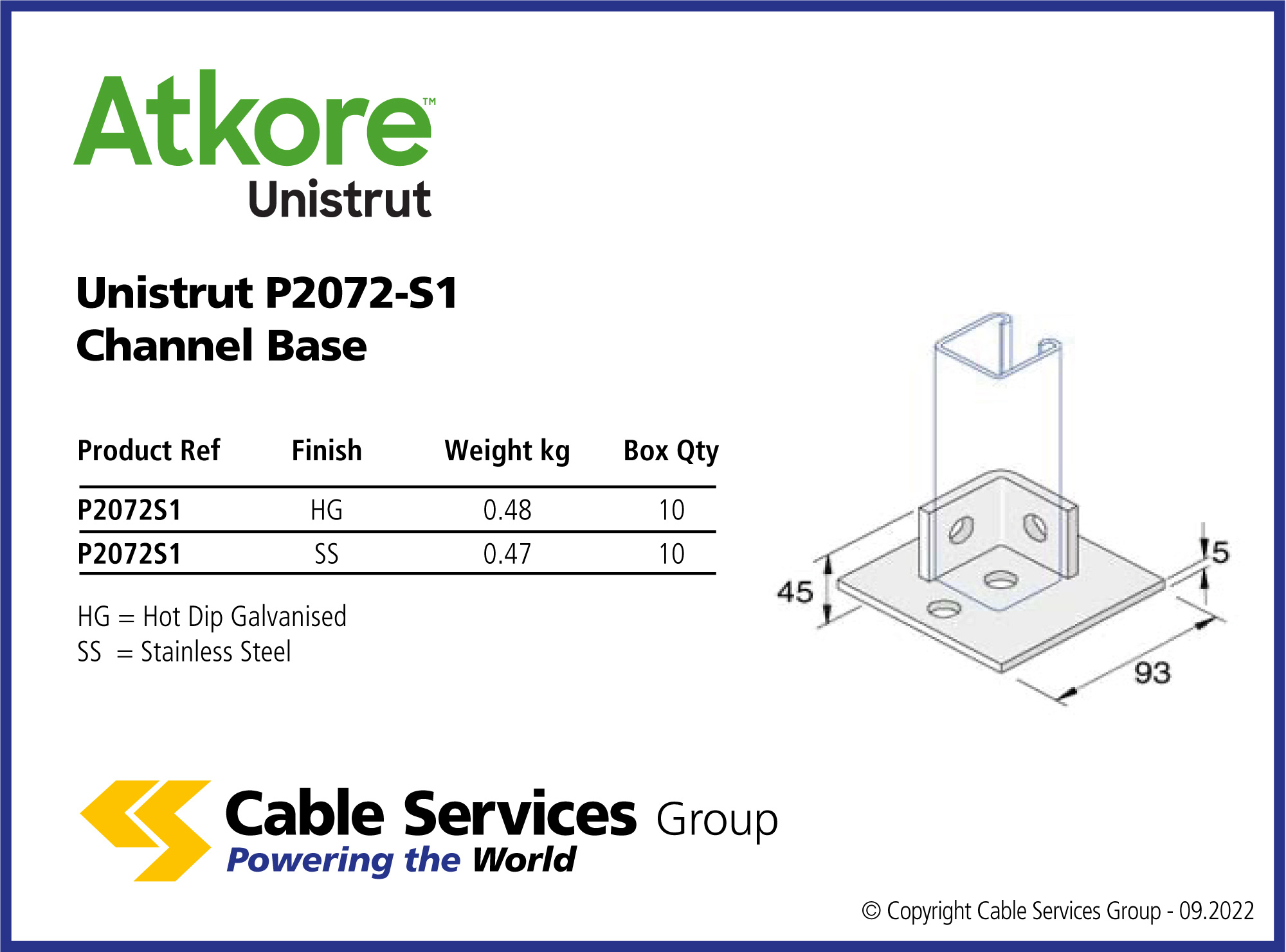 Unistrut P2072S1 Channel Base Cable Services
