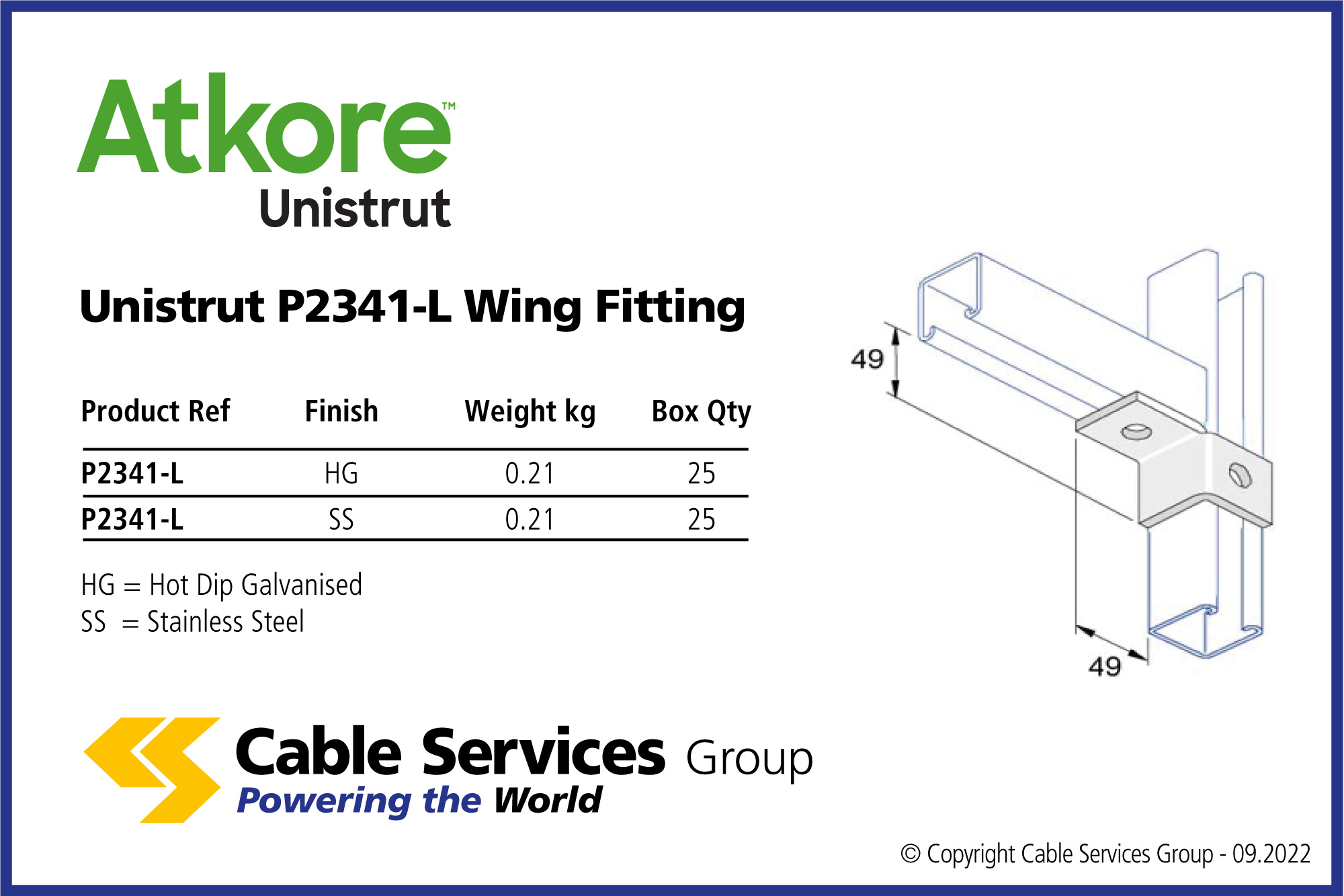 Unistrut P2341L Wing Fitting Cable Services