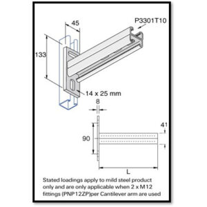 Unistrut P2631T Slotted 41 x 21mm Back to Back(Double) Cantilever Arms