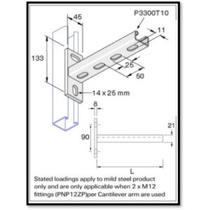 Unistrut P2633T Slotted Single 41 x 21mm Cantilever Arms