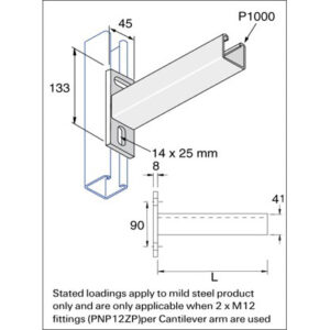 Unistrut P2663 Plain 41 x 41mm Cantilever Arms