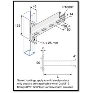 Unistrut P2663T Slotted 41 x 41mm Cantilever Arms