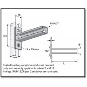 Unistrut P2668T Slotted 41 x 41mm Cantilever Arms