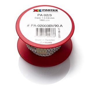 Partex PA-02 (Size B) Closed profile single character marker for Cable area from 0.2 mm² to 1.5 mm² - Cable diameter from 1.3 mm to 3 mm