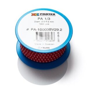 Partex PA-1 (Size C) Closed profile single character marker for Cable area from 1.5 mm² to 4 mm². Cable diameter from 2.5 mm to 5 mm