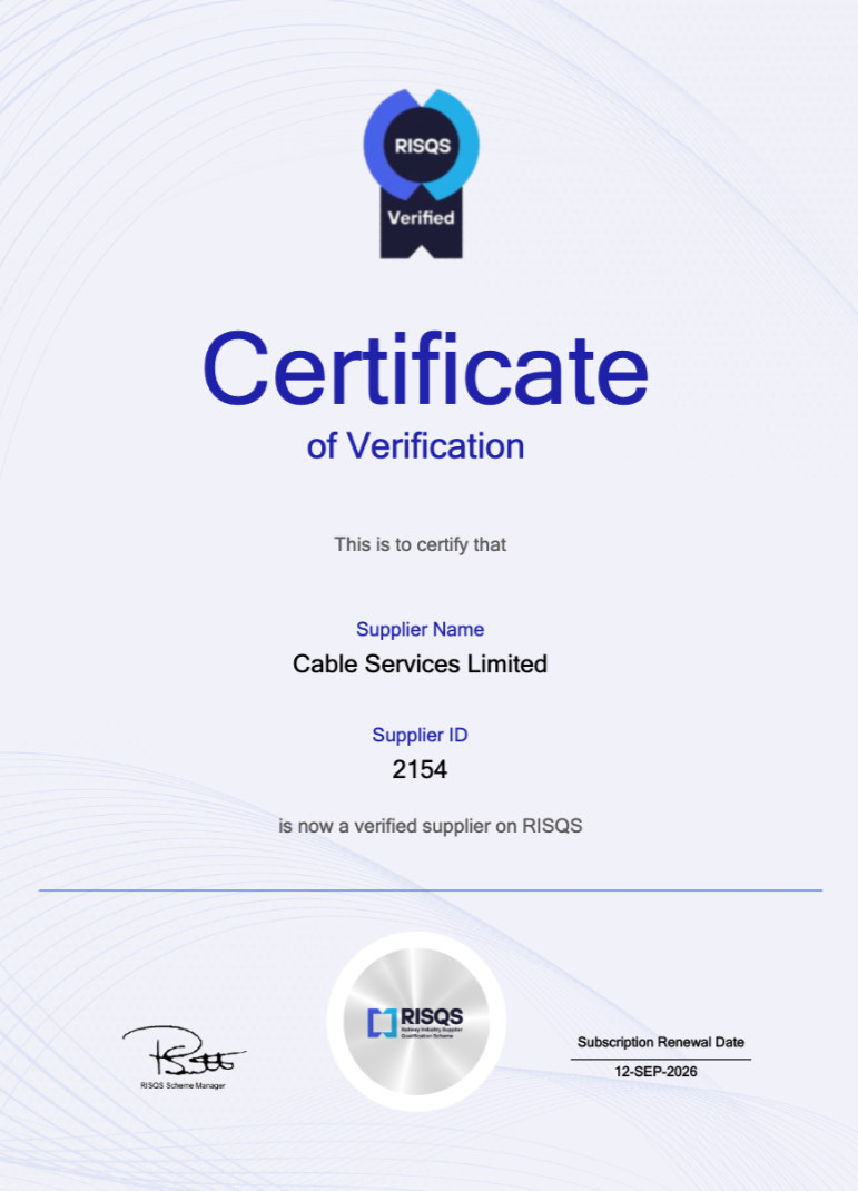 RISQS Certificate of Verification RISQS Certificate of Verification